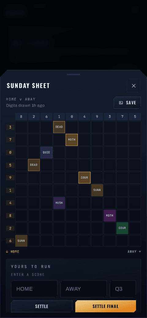 A locked hundred square sheet with the digits drawn on the rows and columns and a quarter already paid